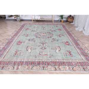 Vintage Turkish <b>Runner</b> Rug 0.6x10.3 ft, Blue <b>Red</b> Floral Wool Rug - Product Image 2