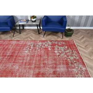 Vintage Turkish Rug 6.9x10 ft, <b>Red</b> Large Abstract <b>Wool</b> Rug - Product Image 5