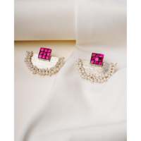 925 Sterling Silber AAA Runde Weiße Perle Geometrische Fassung Manschetten-Ohrringe 2,8 cm Eleganter Hochzeitsschmuck für Damen