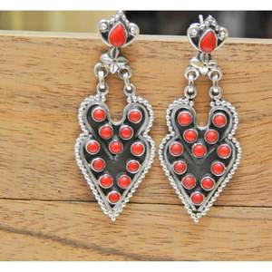 Handmade Natural Coral Stud <b>Earrings</b> Vintage Red Gemstone <b>Dangle</b> <b>Earrings</b> <b>Fine</b> Jewelry Gift Item - Product Image 1