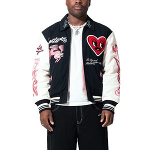 Blouson bombardier universitaire matelassé haute couture broderie en chenille en satin avec remplissage en coton cousu motif sérigraphié intérieur - Product Image 1