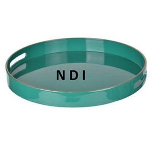 Vajilla de estilo moderno Bandeja de madera Respetuoso con el medio ambiente Hecho a mano Bandeja decorativa de forma redondeada con asas - Product Image 4