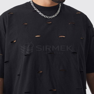 T-shirt décontracté en coton surdimensionné pour homme, effet usé, manches courtes, col rond, pour la mode streetwear, tenue quotidienne, tenue d'été - Product Image 5