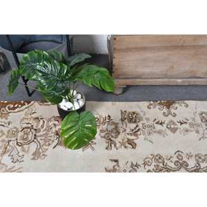 Tapis turc vintage Beige marron 4,2x9.3 pieds tissage plat en laine avec motif patchwork pour décorations de salon - Product Image 5