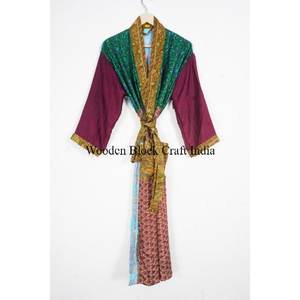 Handmade Elegant <b>Long</b> Silk Floral Sari <b>Kimono</b> Women High Quality Vintage Patchwork Bridesmaid <b>Robes</b> Free Size Summer Autumn - Product Image 1