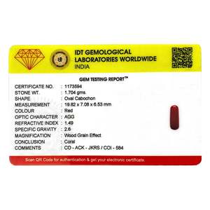 พลอยปะการังสีแดงทรงหยดน้ำ น้ำหนัก 8.52 กะรัต สูง 8 มม. กว้าง 3 มม. - Product Image 4