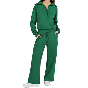 Chándal para mujer, ropa de salón de alta calidad, chándal, sudadera de gran tamaño, pantalones de chándal de pierna ancha, conjuntos de invierno verde para mujer - Product Image 1