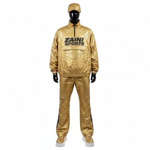 Conjunto de Chaqueta Cortavientos de Lujo para Hombre, Tela Satén de Poliéster Dorado Metálico, 120 GSM, Paneles Estructurados, Logotipo Personalizado, Talla Grande - Product Image 1