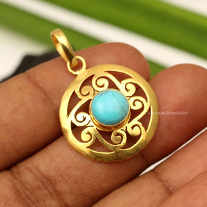 Diseñador 8mm Arizona turquesa piedra preciosa eternidad colgante joyería artesanal fina chapado en rodio para joyería cristiana para niños - Product Image 4