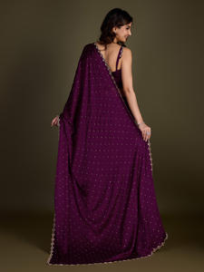 Trendmalls Saree sin costuras de satén púrpura para mujer con pieza de blusa Siroski estilo de trabajo ropa india y pakistaní (K1102) - Product Image 4