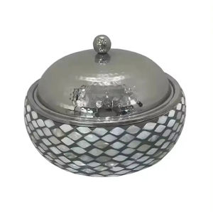 Newly Arrived Round Shape Metal Food Warmer with Silver Lid and Mother of Pearl Design Perfect Hotpot for Kitchen and Serving - Product Image 1