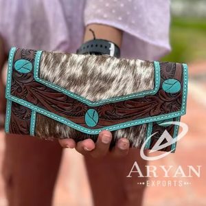 มาใหม่มือเครื่องมือแกะสลักกระเป๋าสตางค์ Turquoise คลัทช์ผมมีสไตล์บนหนัง Cowhide กระเป๋าสตางค์หลายใช้กระเป๋าสตางค์หนังตะวันตก - Product Image 1