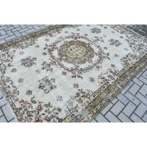 พรมตุรกีขนาด 6x8.9 ฟุต พรมวินเทจขนาดใหญ่ พรมโมร็อกโกสีขาวเขียว - Product Image 2