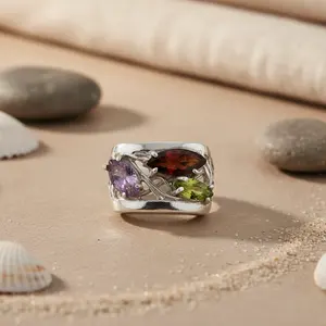 แหวนเงินแท้ 925 ชุบโรเดียม ประดับด้วยหินธรรมชาติทรงเรขาคณิต สำหรับผู้หญิง - Product Image 1