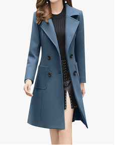 เสื้อโค้ทผ้าขนสัตว์ผสมทรงโอเวอร์โค้ท ปกบาก กระดุมสองแถว ดีไซน์หรูหราสำหรับผู้หญิง จากโรงงานโดยตรง - Product Image 6