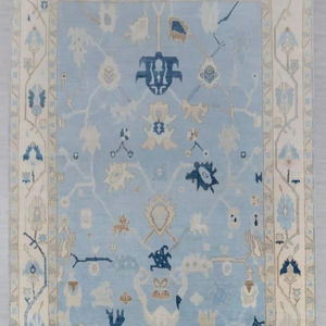9x12 bleu Oushak tapis moderne noué à la main style turc coloré avec personnalisation de motif abstrait disponible - Product Image 1