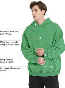 Wholesale OEM Custom Acid Wash <b>Hoodie</b> - Unisex Oversized Vintage Cotton Heavyweight Terry Sweatshirt for <b>Men</b> Women 2025 - Product Image 5