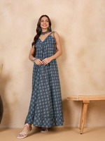 Robe midi vintage d'été pour femme, en coton naturel écologique, imprimée à la main, bleu et blanc, grande taille 4XL, lot en gros WLD