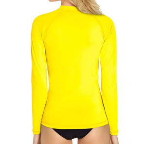 Rashguard pour femme en spandex personnalisé, de haute qualité, à séchage rapide, compression, manches longues, haut de sport, jaune, protection solaire, écologique - Product Image 2