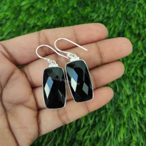 Women's Attractive Bohemian Checker Cut Black Onyx Gemstone Gold Plated 925 Sterling Silver Dangle <b>Earrings</b> Wedding Party Gift - Product Image 4