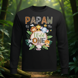 Camiseta de manga larga con estampado de animales de la selva para el primer cumpleaños de Wild One, camiseta promocional Papaw - Product Image 3
