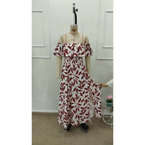 Women's Madonna Neckline, <b>Elasticated</b> Bust, Slit, Long Patterned Supreme <b>Dress</b>, 36142 - Red - Product Image 3