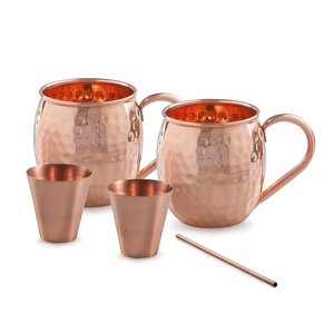 Authentic Copper Hammered <b>Mugs</b> With Copper Straws & Coasters Jigger and Gift <b>Box</b> for Home Hotel Use and Gift to Someone - Product Image 6