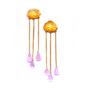 925 argent Sterling Rose Quartz pierres précieuses suspendues ensemble de boucles d'oreilles à la mode plaqué or bijoux Style classique pour les anniversaires - Product Image 2