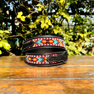 Ceinture unisexe en cuir véritable d'Argentine importée noire, style occidental, boucle en laiton de vache brodée et perlée, largeur 40mm - Product Image 2