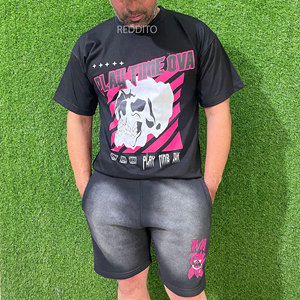 Nouveauté été, ensemble de shorts décontractés grande taille pour hommes, t-shirt à manches courtes imprimé avec logo personnalisé, shorts unis, service OEM thermique - Product Image 1