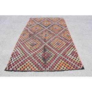 Alfombra turca Vintage étnica marrón rojo 5,2x8,2 pies patrón de retazos lana 10mm área grande para adolescentes 9x12 pasillo rectangular - Product Image 1