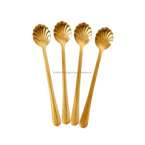 Cuchara en forma de concha de Venta caliente con mango largo para café, azúcar, postre, helado, ensalada, cucharas de mesa, cubiertos - Product Image 1