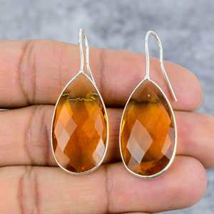 ต่างหูทรงหยดน้ำประดับพลอยซิทริน ชุบทองคำขาว เงินแท้ 925 ดีไซน์เก๋ทันสมัย เหมาะสำหรับงานแต่งงาน ของขวัญวันเกิด - Product Image 1