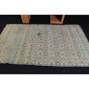 Alfombra de área de lana turca Vintage 4,3X7,4 pies verde beige diseño de retazos para sala de estar pasillo estilo Aubusson grande para adolescentes - Product Image 3