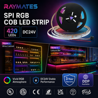 Tira de Luces LED COB RGB Digital de Alta Densidad de 24 V y 420 LED, Tira de Luces LED COB Flexible Direccionable por SPI para Decoración de Bares y Gabinetes