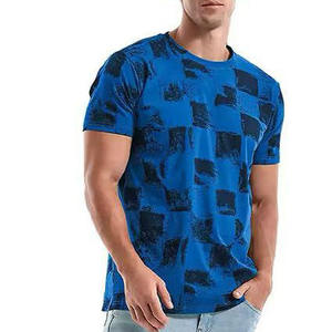 T-shirt à manches courtes pour hommes, bleu royal, à carreaux, imprimé graphique, coupe régulière, col rond, décontracté - Product Image 2