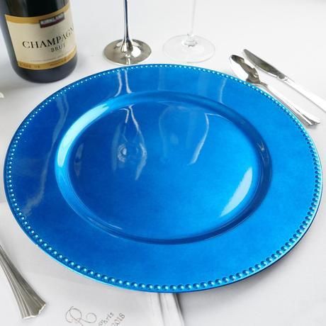 Wholesale Royal Blue Beaded Metal Charger Plate Luxury Wedding Event Table Decor Service Underplate Charger Plates Under Plate