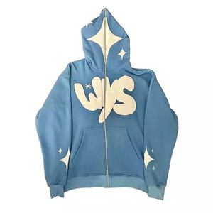 Sweat à capuche en coton éponge français personnalisable pour hommes unisexe surdimensionné poids lourd sérigraphie Full Zip Up Puff Print Hoodie - Product Image 4