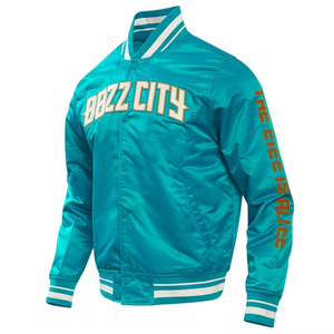 เสื้อแจ็กเก็ตแขนยาวผ้าซาตินสไตล์สปอร์ตบาสเก็ตบอลผ้าซาตินสำหรับผู้ชายเสื้อแจ็กเก็ตชิคาโก - Product Image 3