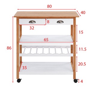 Modern <b>Oak</b> Wood Panel Mobile Kitchen Shelf 80x40x86cm with Wheels - Product Image 4