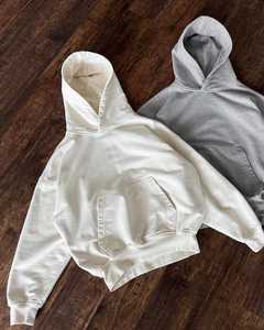 Logo personnalisé streetwear pull épais noir hoddies sans ficelle 100% coton 420gsm 500gsm poids lourd surdimensionné hommes sweats à capuche courts - Product Image 6