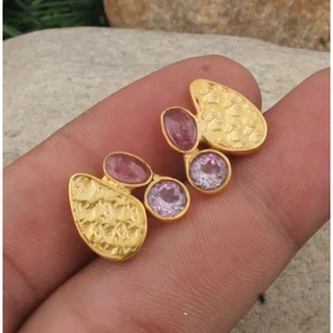 Custom <b>Rose</b> <b>Quartz</b> Gemstone Wedding Studs For Her 18K Gold Plated Brass <b>Earrings</b> Wholesale Lot Jewelry Handmade Fashion <b>Earrings</b> - Product Image 2