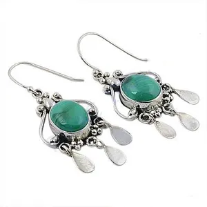 <b>925</b> <b>Silver</b> Dangle <b>Earrings</b> with Green Stone Classic Religious Style Gift Jewelry for Women - Product Image 1