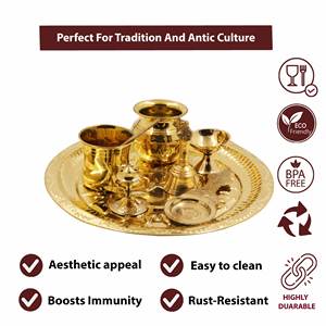 ชุดถาดทองเหลืองสำหรับพิธีบูชา เหมาะเป็นของขวัญทางศาสนาสำหรับเทศกาลดีวาลี งานขึ้นบ้านใหม่ งานแต่งงาน และโอกาสเฉลิมฉลองตามหลักฮินดู - Product Image 4