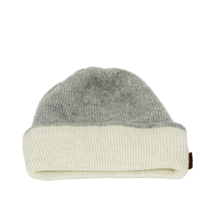 Chapeau d'hiver unisexe MONECO en tricot plat marron foncé et blanc de Mongolie, réglable, chaud, doux, écologique et personnalisable - Product Image 1