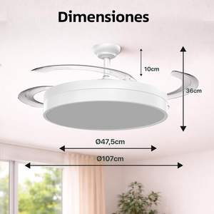 Ventilador de Techo Moderno con Luz LED de 66W, Motor DC Ultra Silencioso, Aspas Retráctiles, Control Remoto + Control por Aplicación - Product Image 2