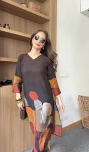 Traje Interior Informal de Verano, Estilo A-Line, con Estampado Digital en Georgette, de Alta Calidad - Product Image 4