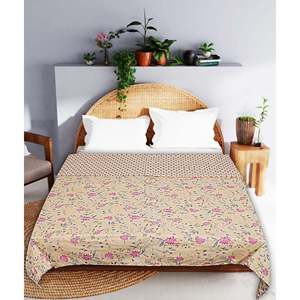 Dohar de Algodón de 240 Hilos con Estampado Floral Beige para Cama Doble, para Uso Doméstico - SHKR1026 - Product Image 1