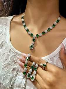 Hermoso collar combinado de diamantes americanos con corte de estrella de diseñador con pendientes, pulsera y anillo, conjunto de collar mínimo de lujo - Product Image 3