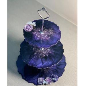 Support à gâteau à dessert à 3 niveaux en résine époxy de couleur grise en forme de carré tourné avec des bords à un prix abordable et le moins cher - Product Image 6